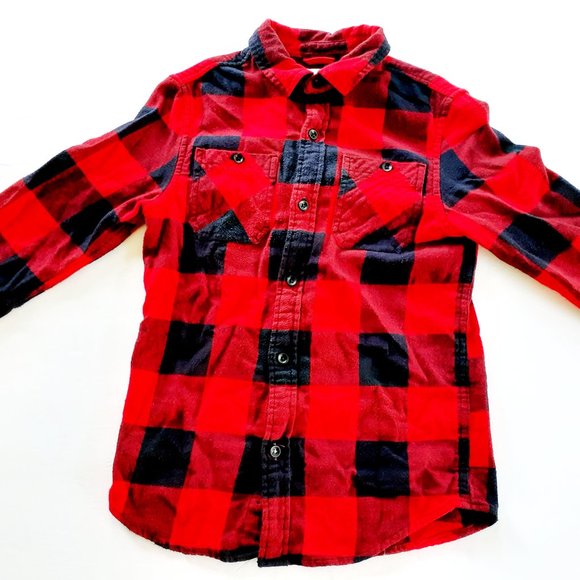 Sonoma Boys Shirt Button Down Flannel Buffalo Plaid Red Black Long Sleeve Small - Picture 1 of 12
